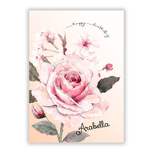 Personalised Rose with Name A5 Flat Greetings Card