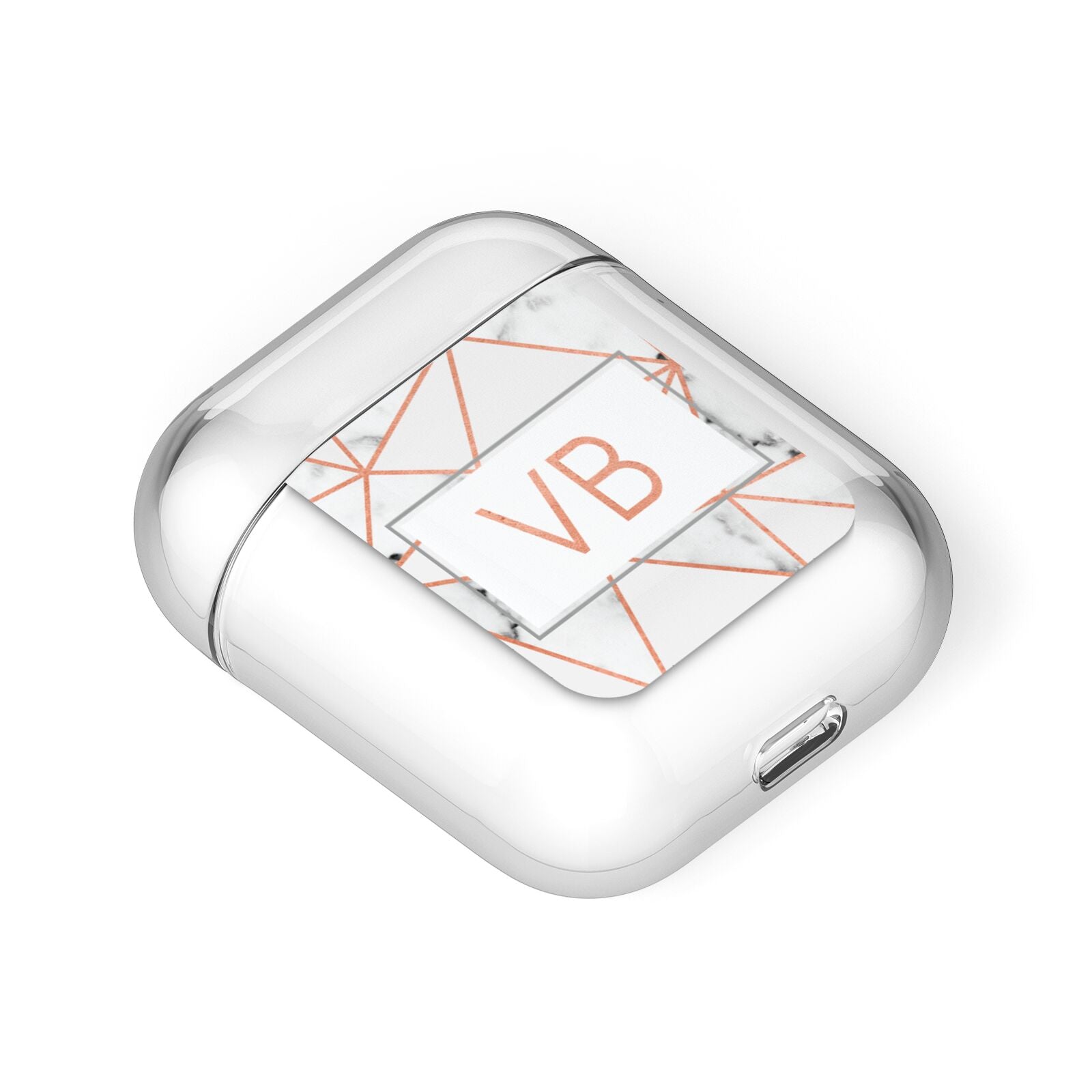 Personalised Rosegold Marble Initials AirPods Case Laid Flat