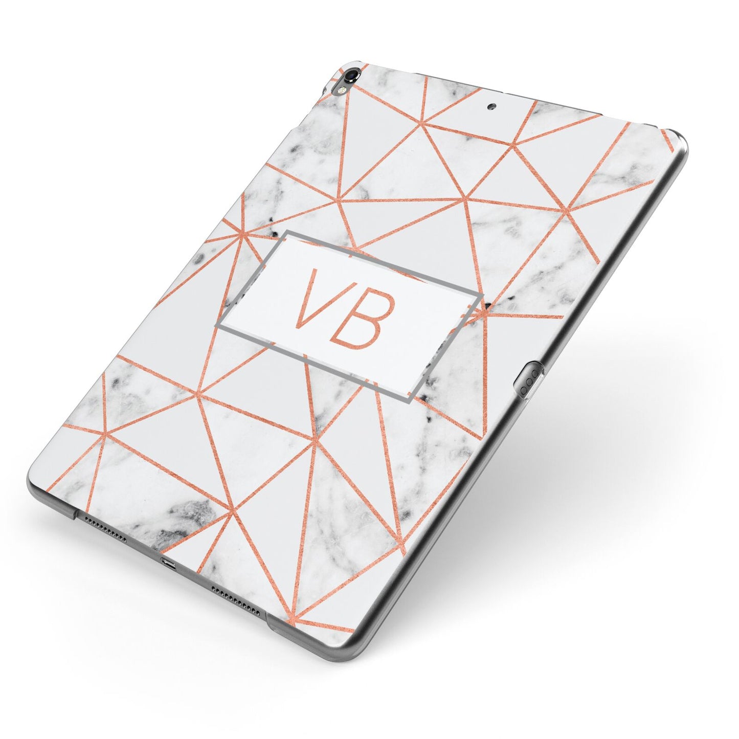 Personalised Rosegold Marble Initials Apple iPad Case on Grey iPad Side View