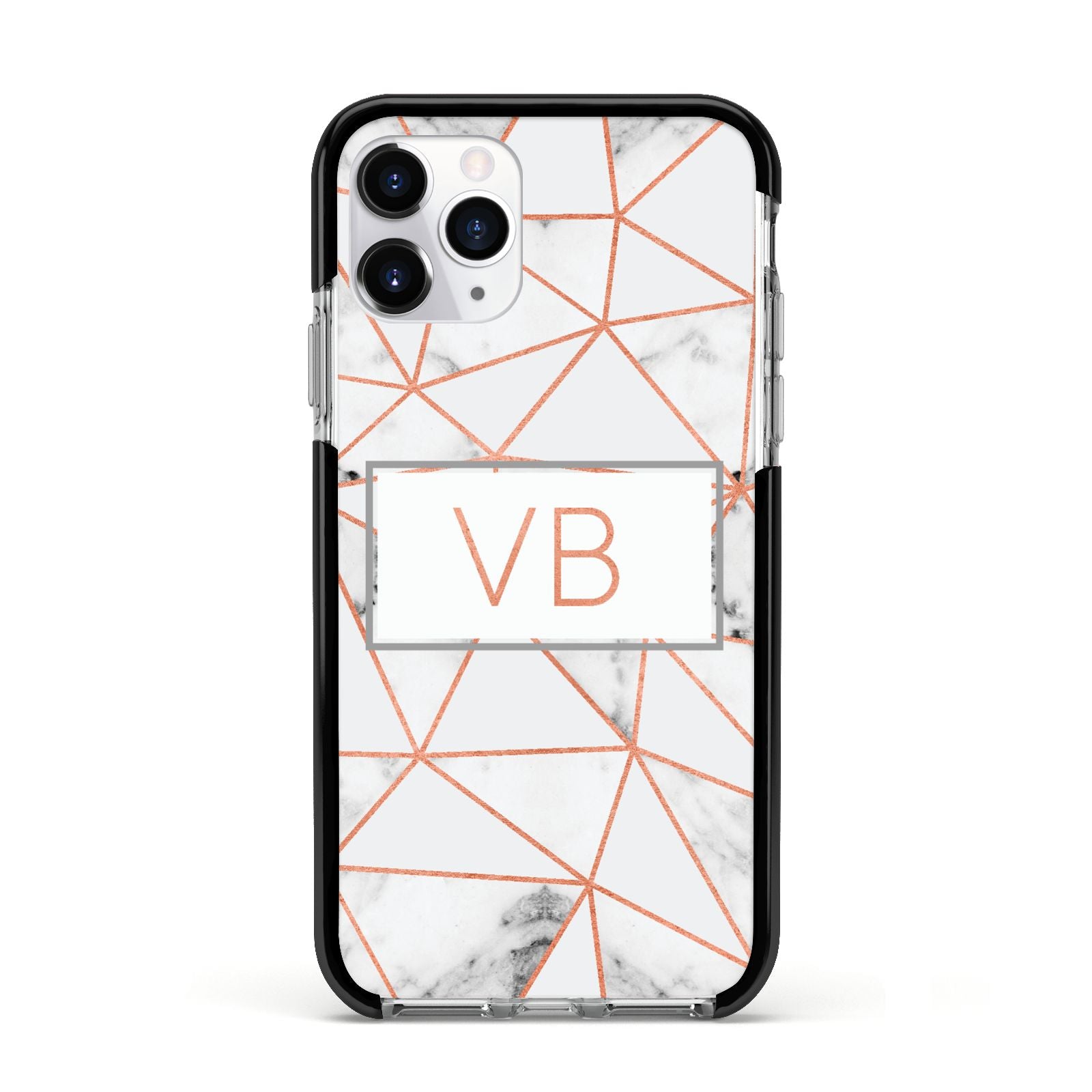 Personalised Rosegold Marble Initials Apple iPhone 11 Pro in Silver with Black Impact Case