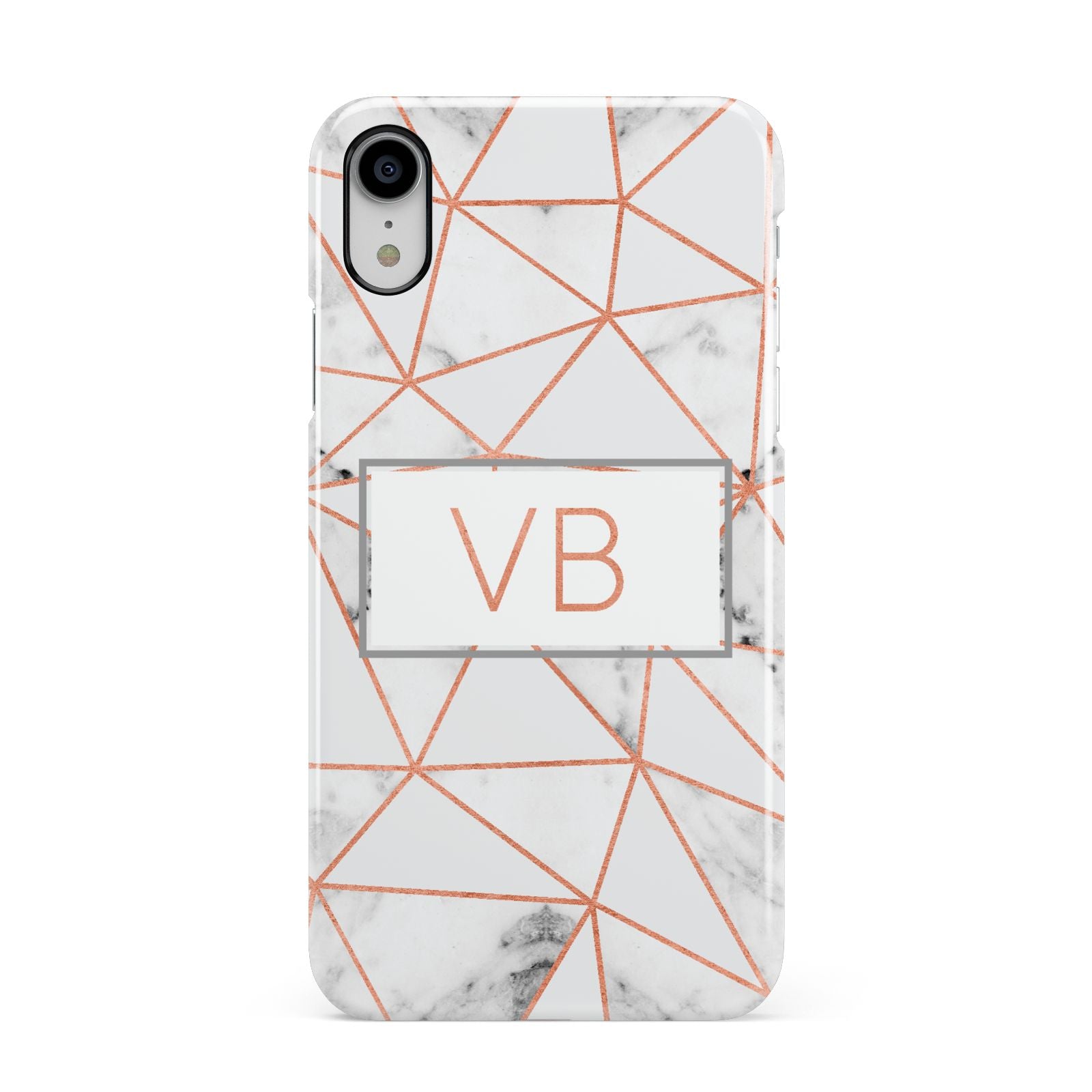 Personalised Rosegold Marble Initials Apple iPhone XR White 3D Snap Case