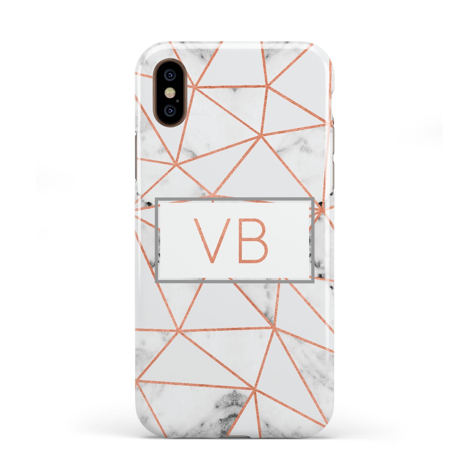 Personalised Rosegold Marble Initials Apple iPhone XS 3D Tough