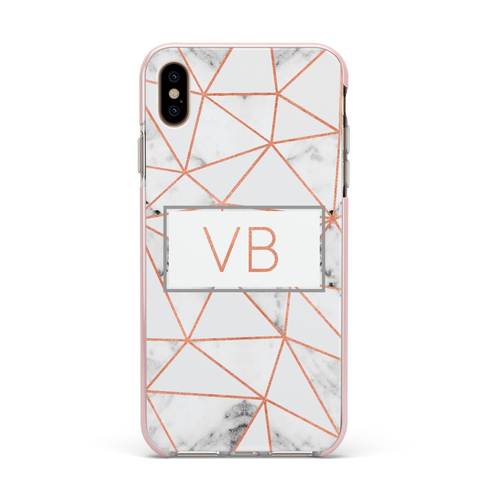 Personalised Rosegold Marble Initials Apple iPhone Xs Max Impact Case Pink Edge on Gold Phone