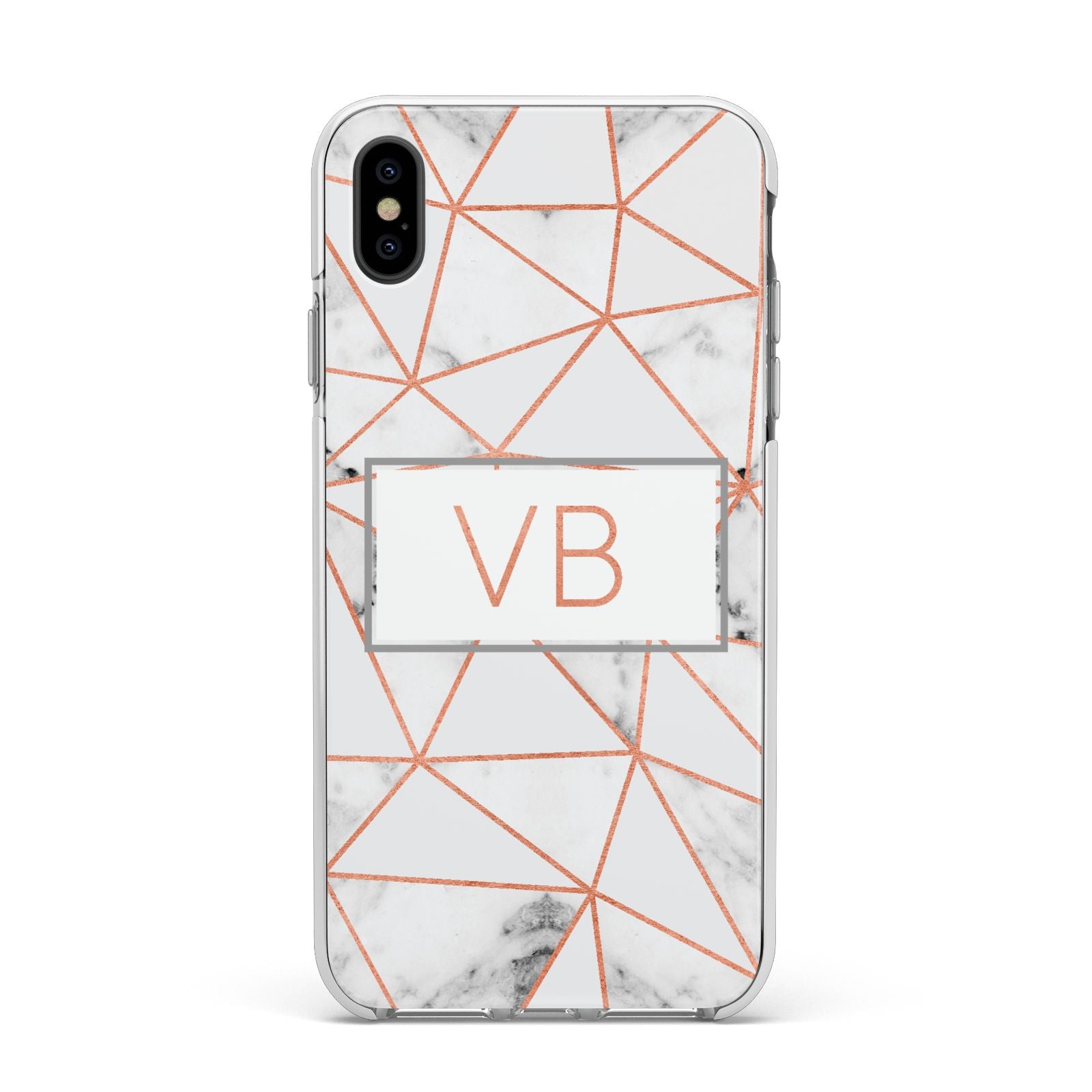 Personalised Rosegold Marble Initials Apple iPhone Xs Max Impact Case White Edge on Black Phone