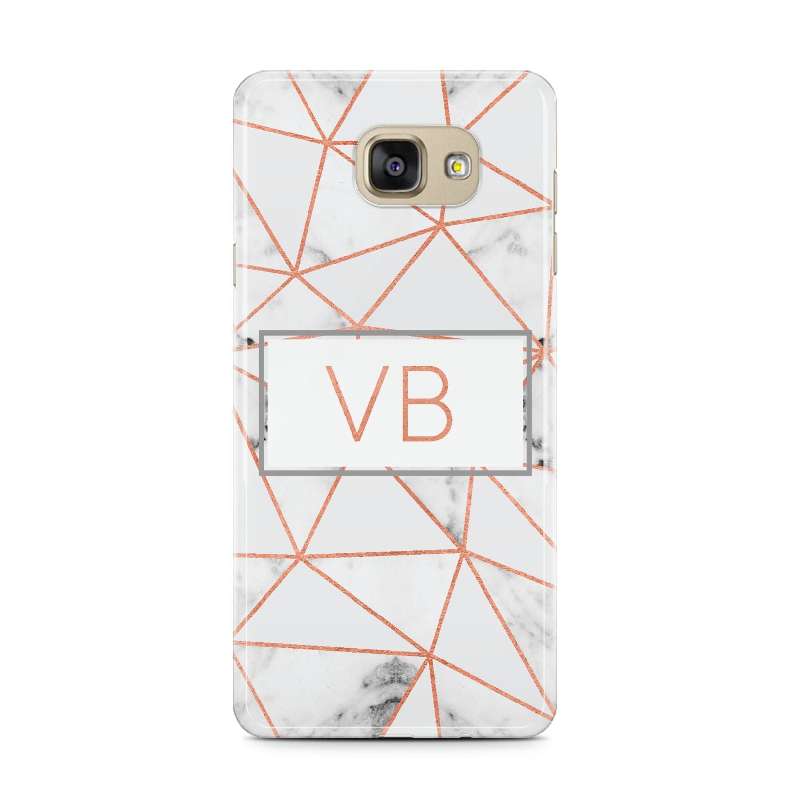 Personalised Rosegold Marble Initials Samsung Galaxy A7 2016 Case on gold phone