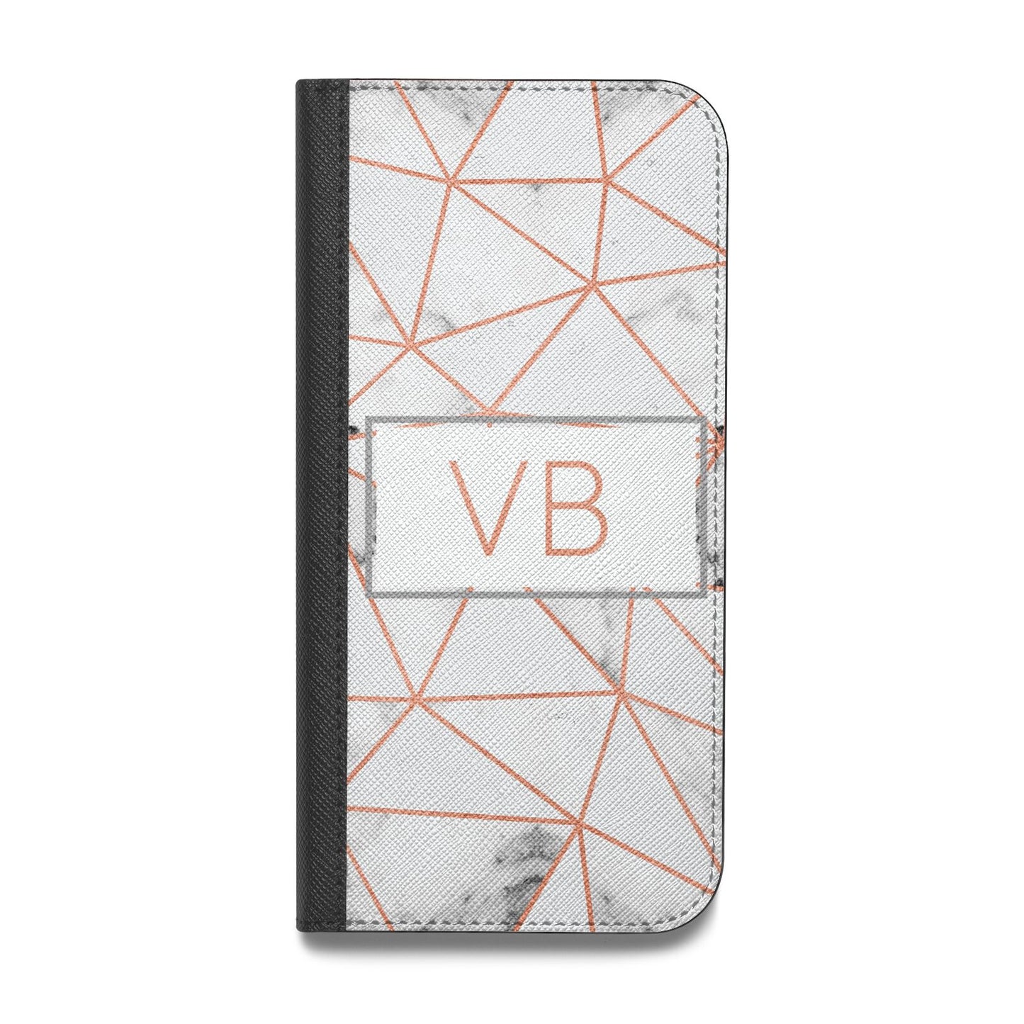 Personalised Rosegold Marble Initials Vegan Leather Flip iPhone Case