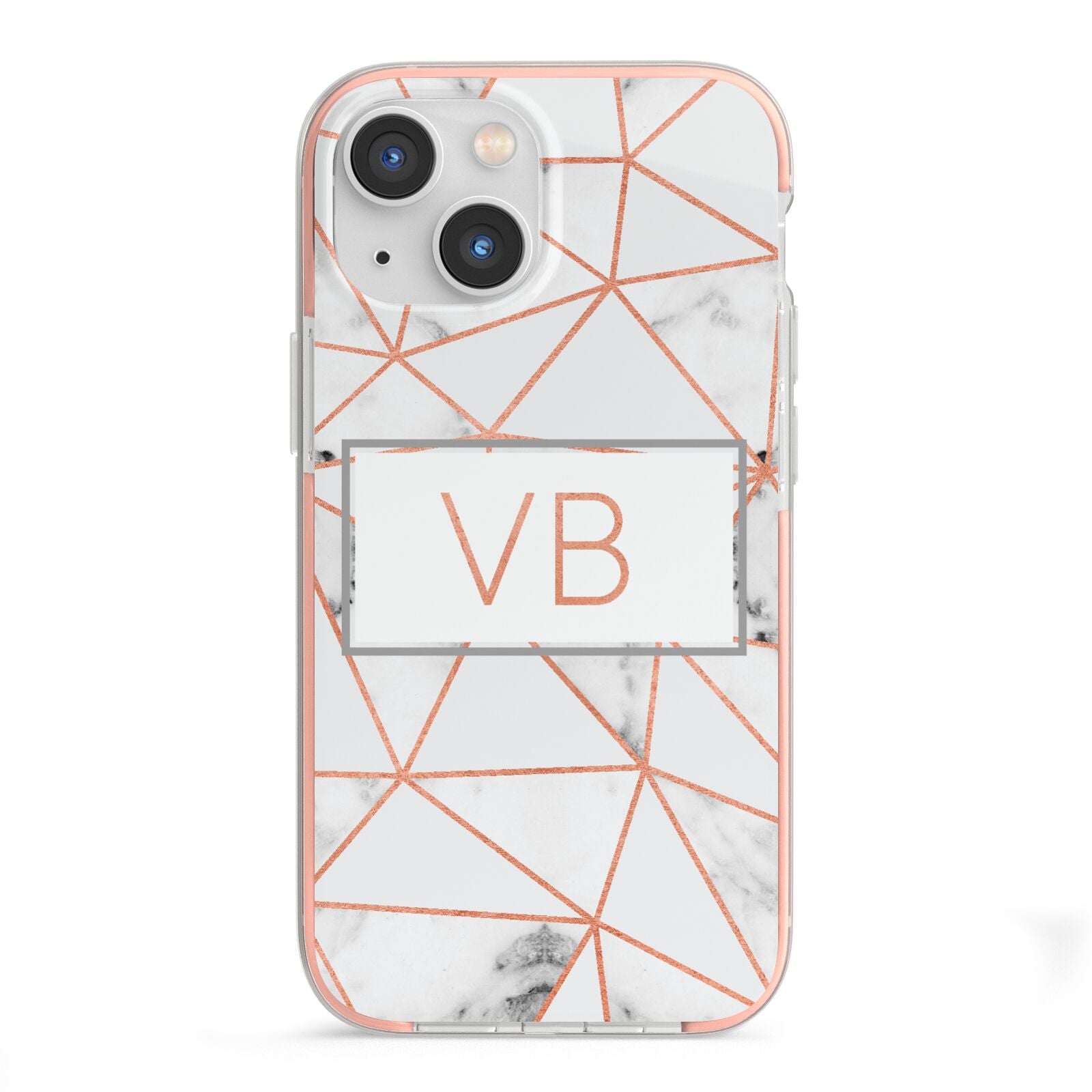 Personalised Rosegold Marble Initials iPhone 13 Mini TPU Impact Case with Pink Edges