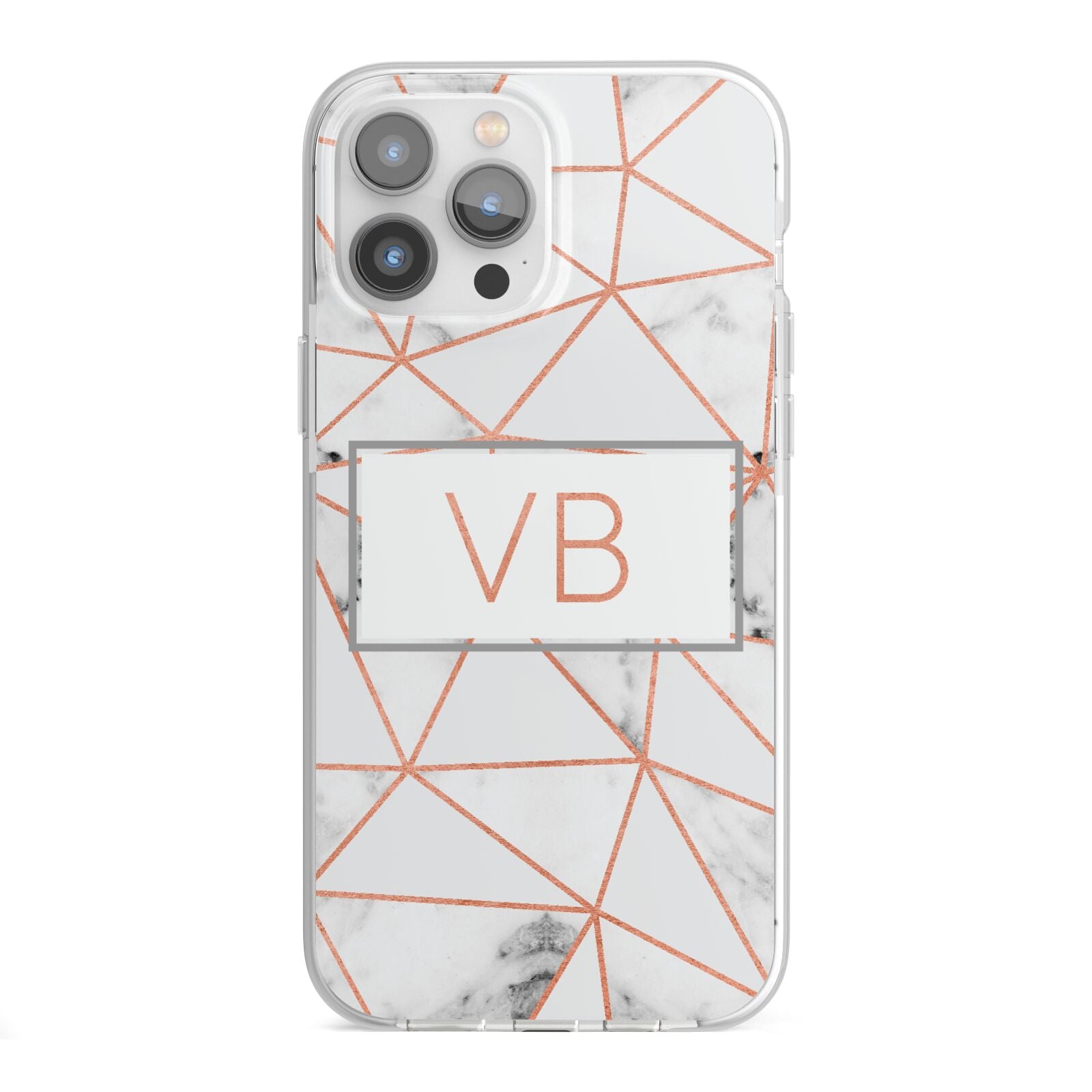 Personalised Rosegold Marble Initials iPhone 13 Pro Max TPU Impact Case with White Edges