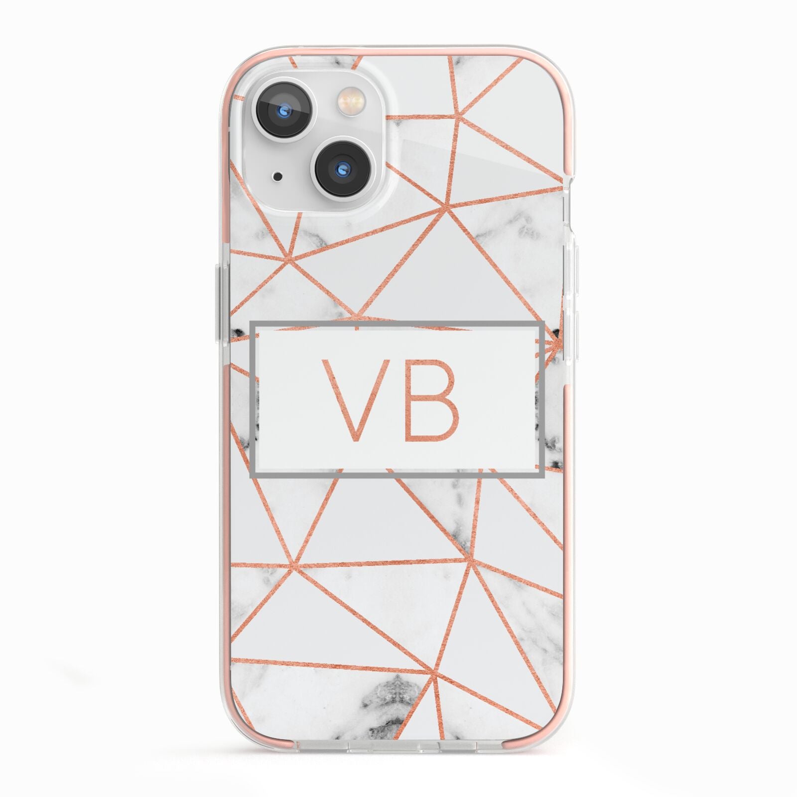 Personalised Rosegold Marble Initials iPhone 13 TPU Impact Case with Pink Edges