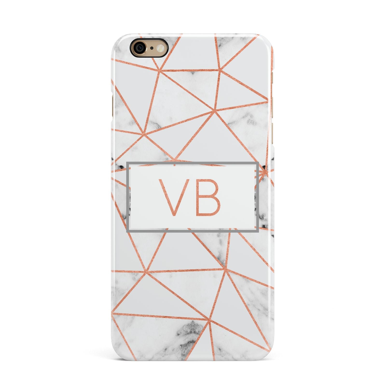 Personalised Rosegold Marble Initials iPhone 6 Plus 3D Snap Case on Gold Phone