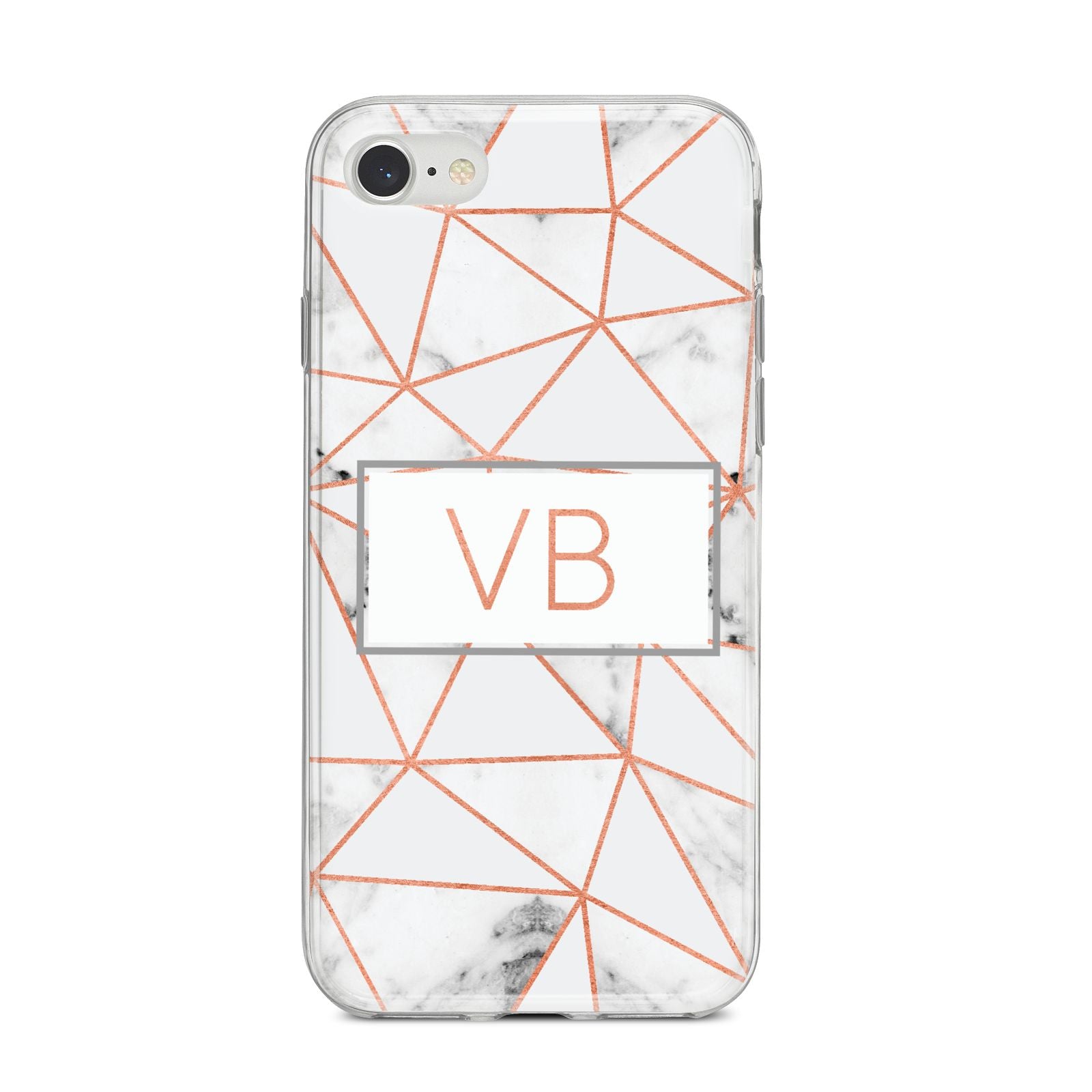 Personalised Rosegold Marble Initials iPhone 8 Bumper Case on Silver iPhone