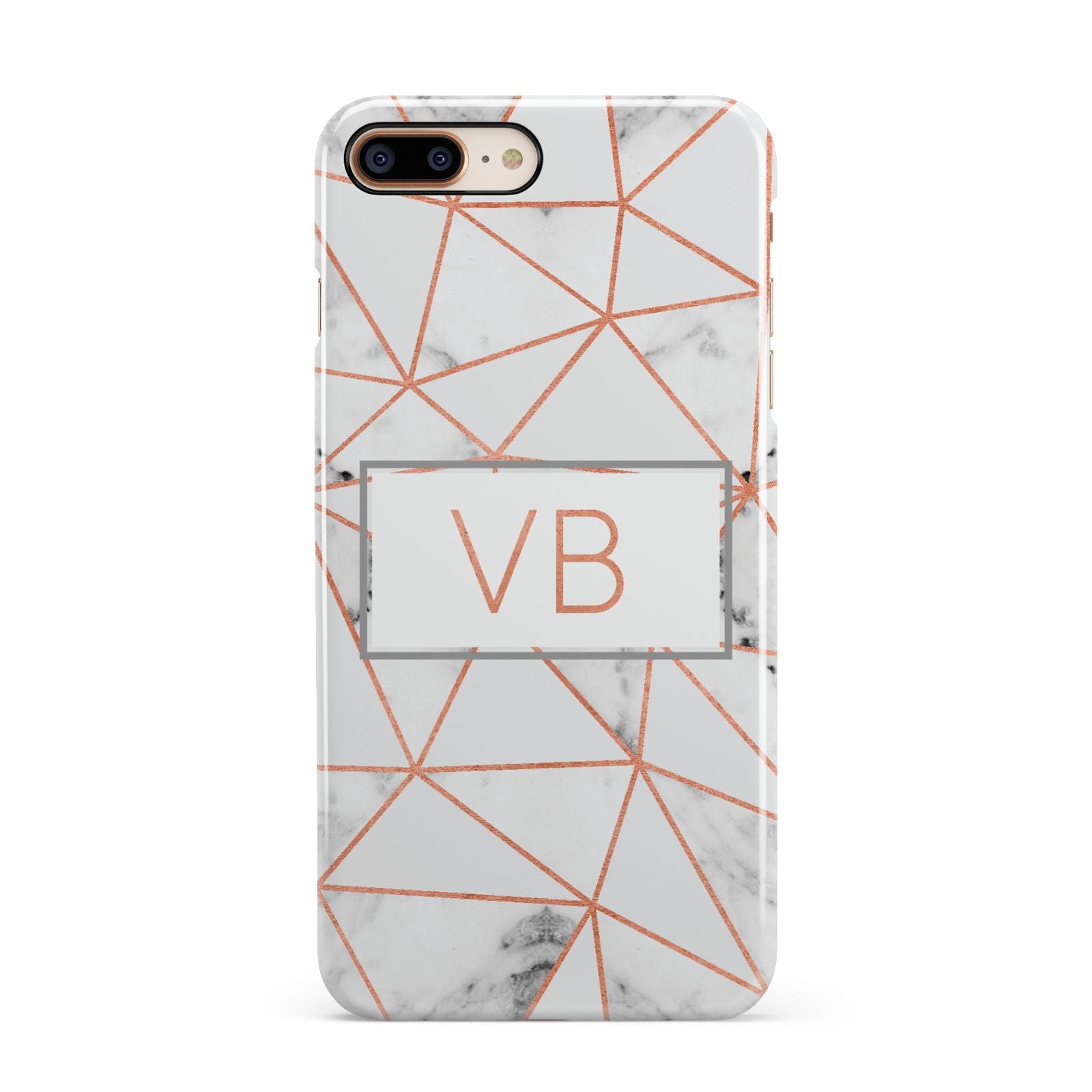 Personalised Rosegold Marble Initials iPhone 8 Plus 3D Snap Case on Gold Phone