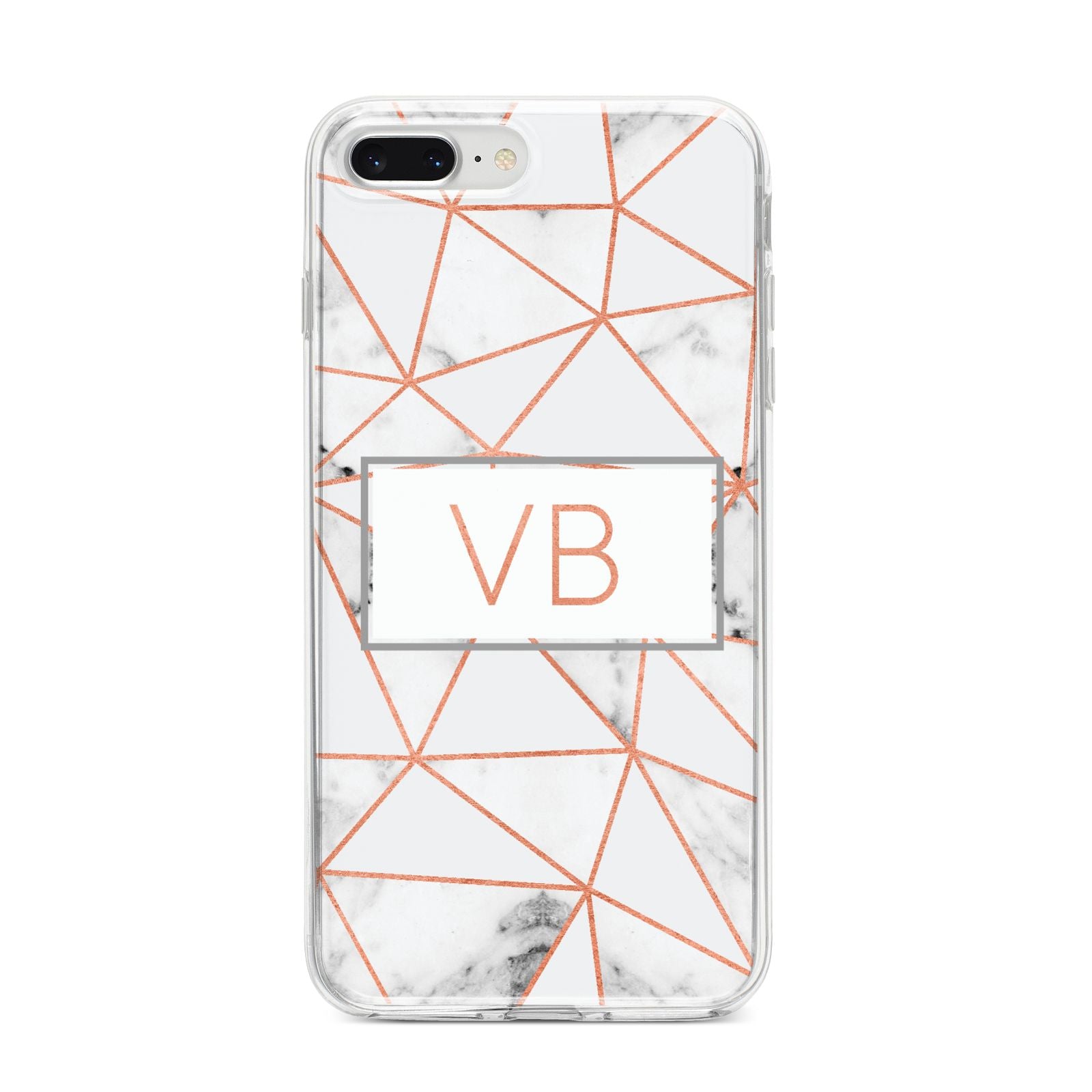Personalised Rosegold Marble Initials iPhone 8 Plus Bumper Case on Silver iPhone