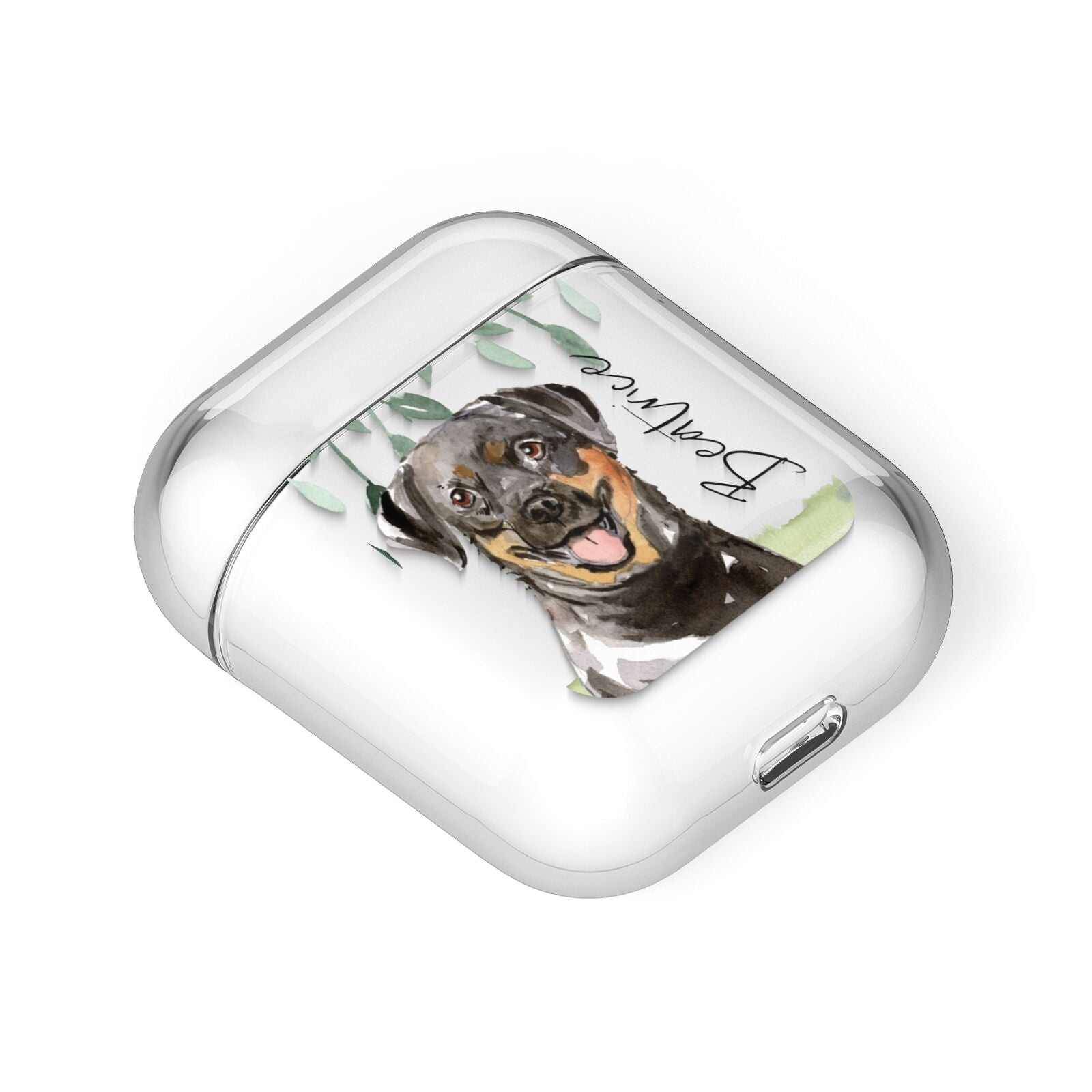 Personalised Rottweiler AirPods Case Laid Flat
