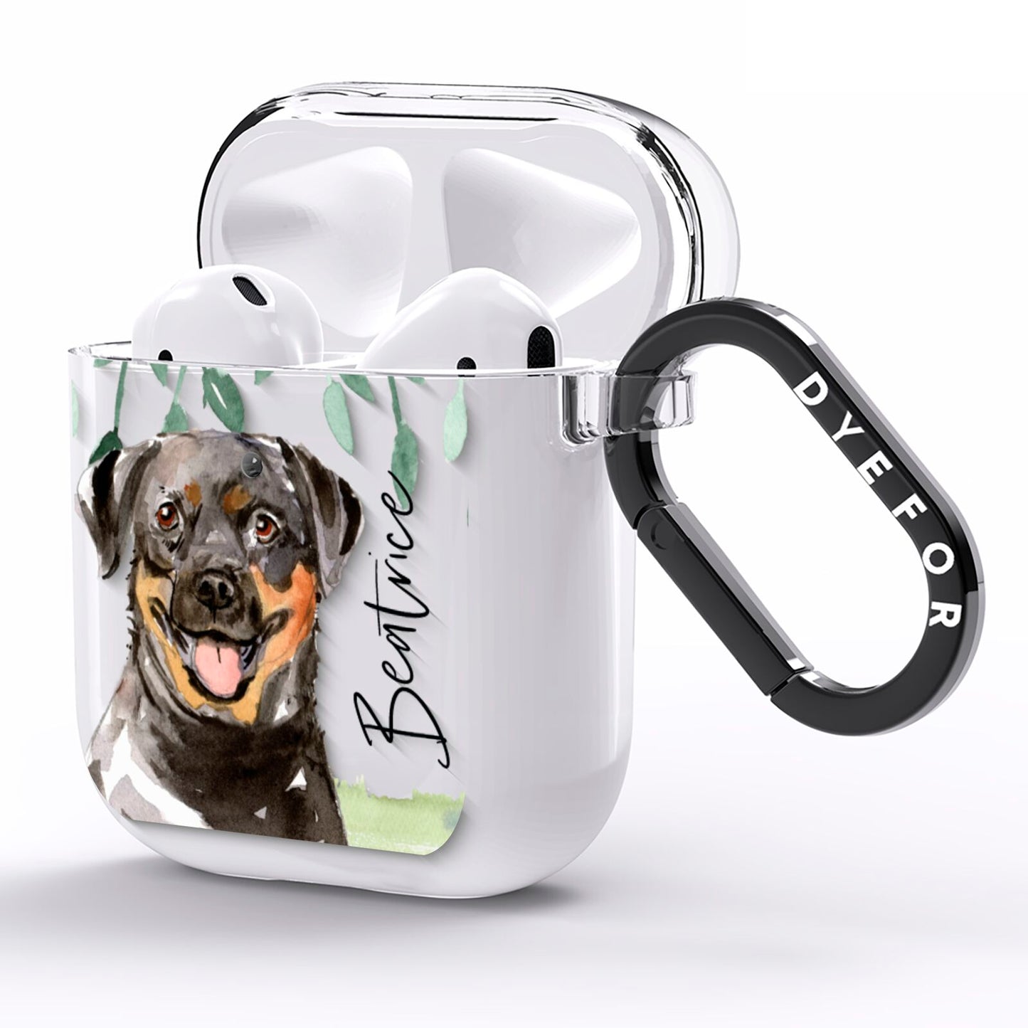 Personalised Rottweiler AirPods Clear Case Side Image