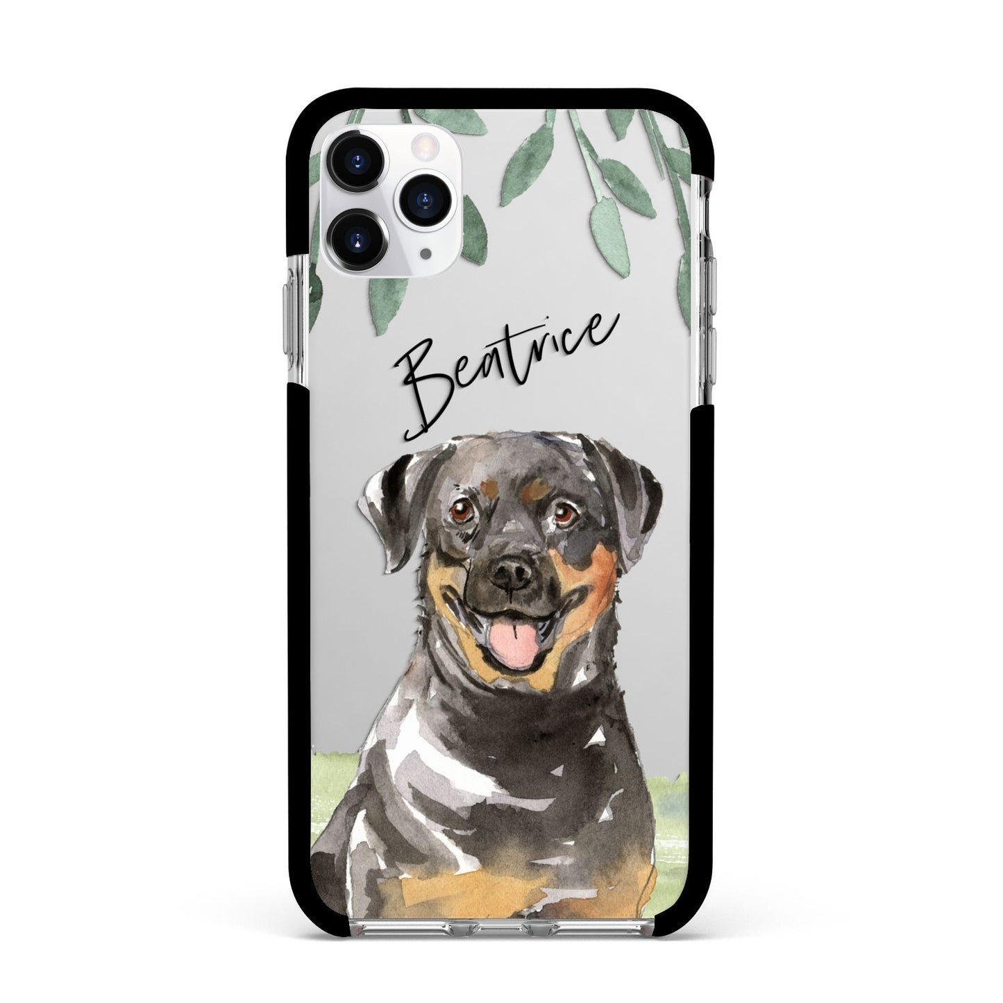 Personalised Rottweiler Apple iPhone 11 Pro Max in Silver with Black Impact Case