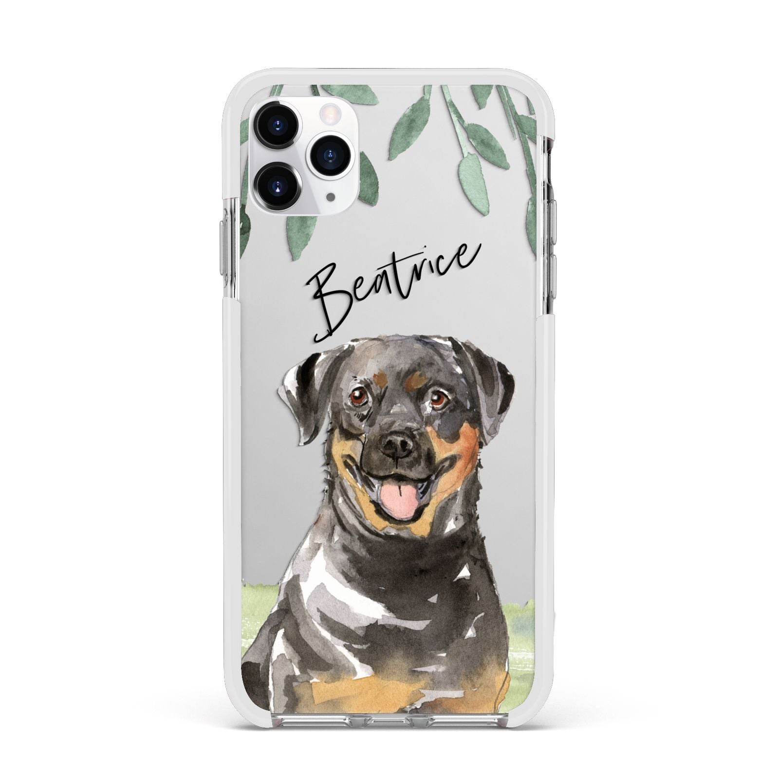 Personalised Rottweiler Apple iPhone 11 Pro Max in Silver with White Impact Case