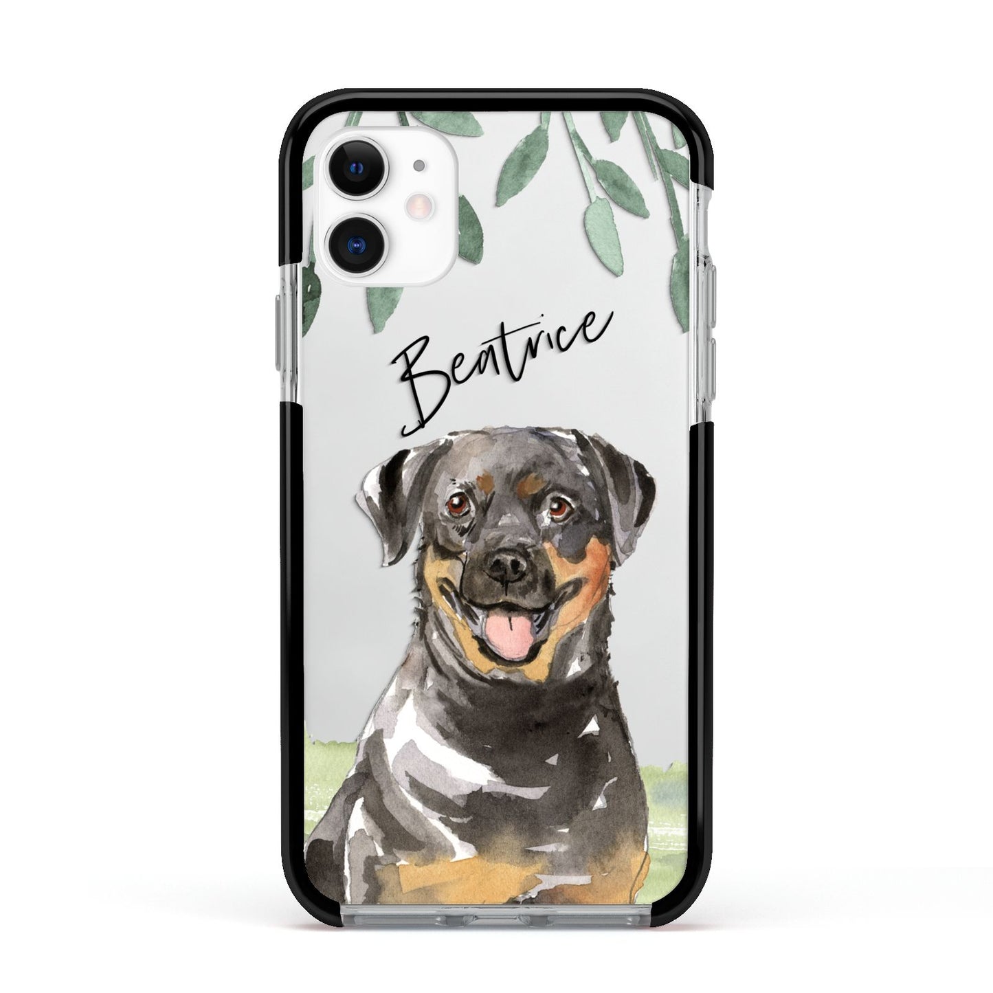 Personalised Rottweiler Apple iPhone 11 in White with Black Impact Case