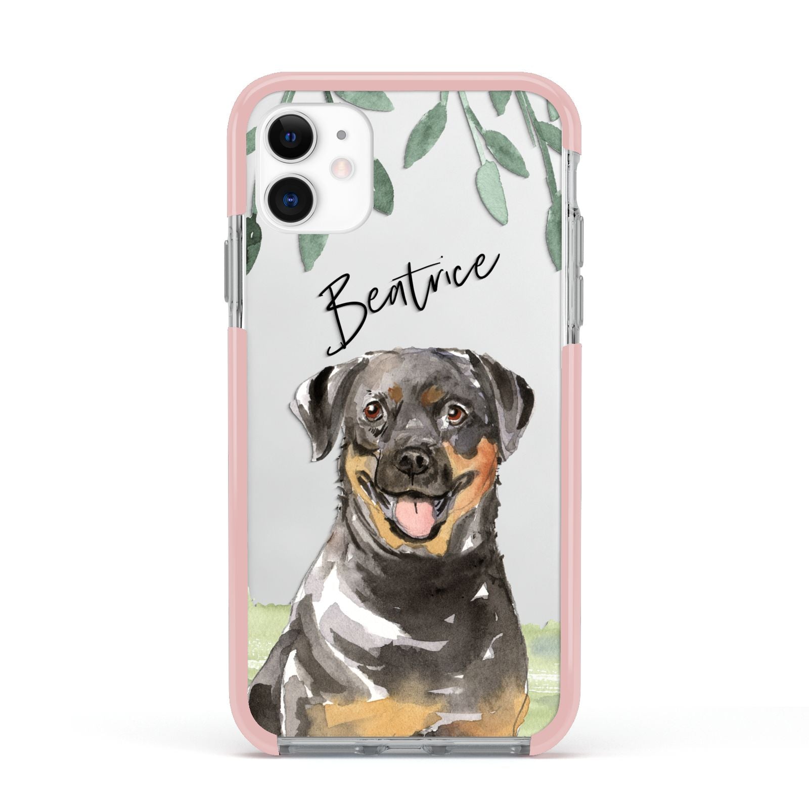 Personalised Rottweiler Apple iPhone 11 in White with Pink Impact Case