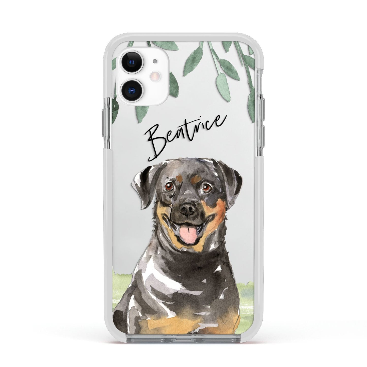 Personalised Rottweiler Apple iPhone 11 in White with White Impact Case