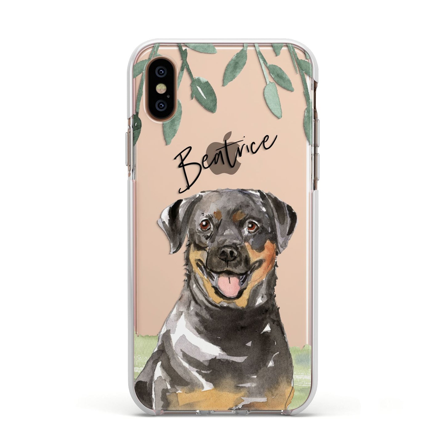 Personalised Rottweiler Apple iPhone Xs Impact Case White Edge on Gold Phone