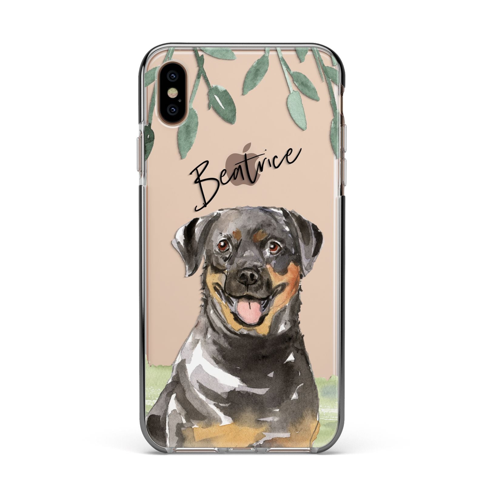 Personalised Rottweiler Apple iPhone Xs Max Impact Case Black Edge on Gold Phone