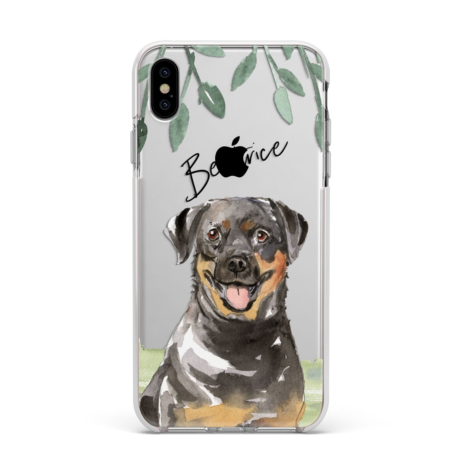 Personalised Rottweiler Apple iPhone Xs Max Impact Case White Edge on Silver Phone