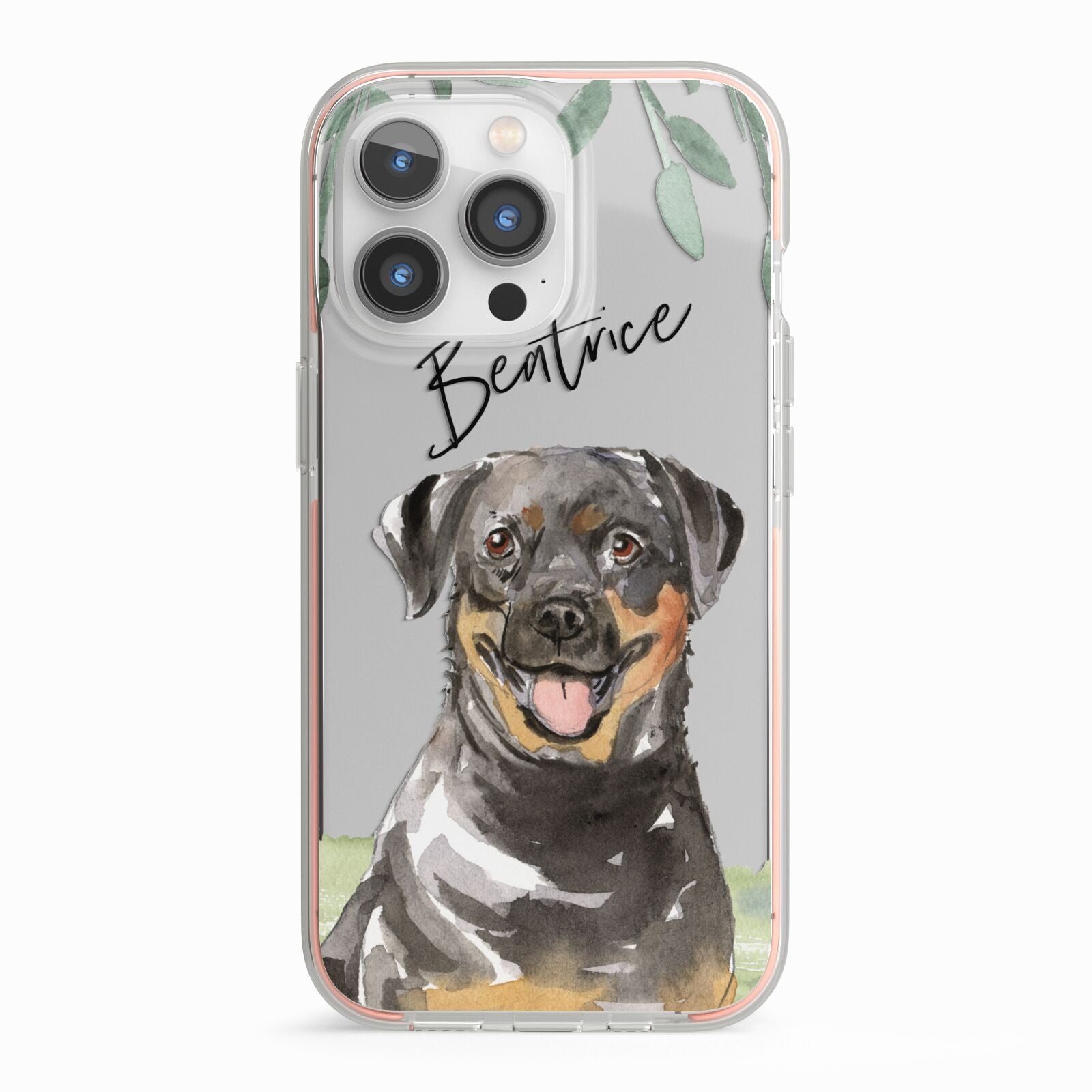 Personalised Rottweiler iPhone 13 Pro TPU Impact Case with Pink Edges