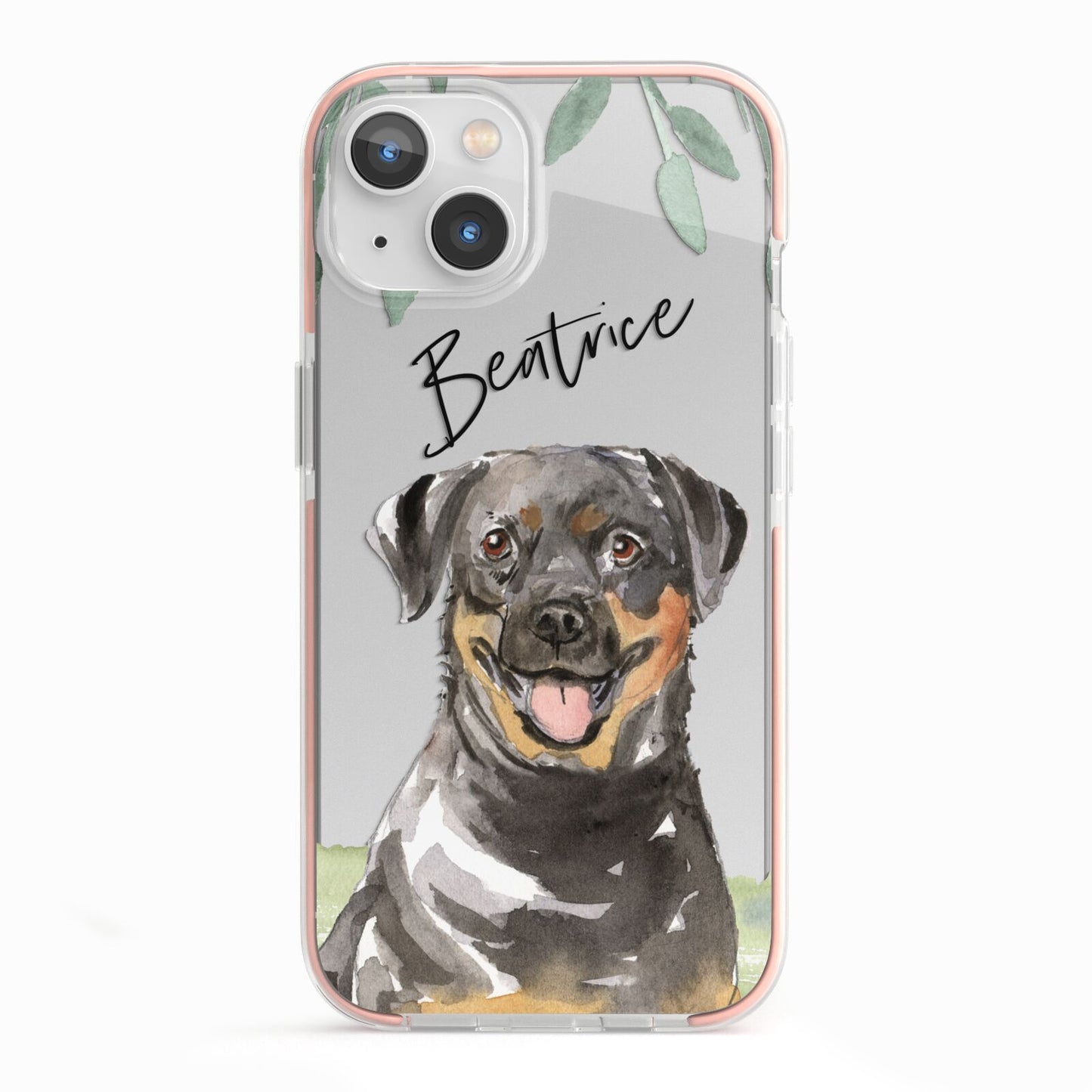 Personalised Rottweiler iPhone 13 TPU Impact Case with Pink Edges