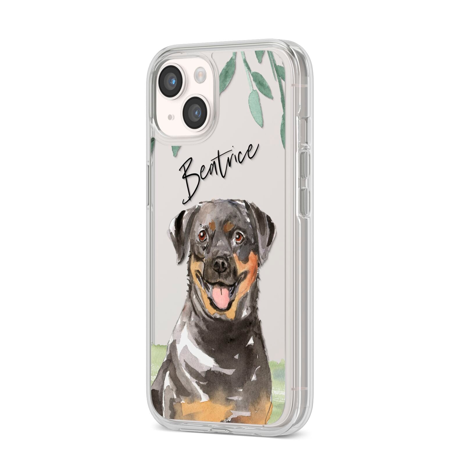 Personalised Rottweiler iPhone 14 Clear Tough Case Starlight Angled Image