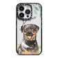 Personalised Rottweiler iPhone 14 Pro Black Impact Case on Silver phone