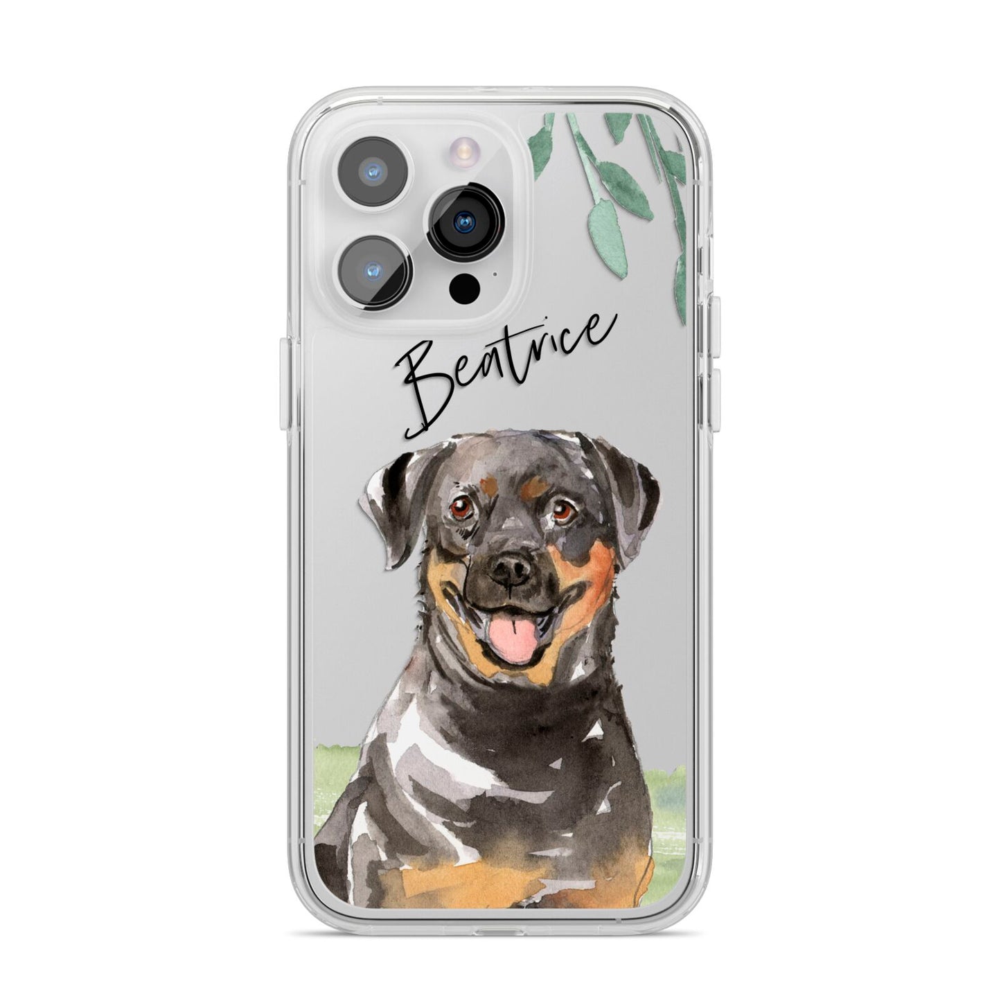 Personalised Rottweiler iPhone 14 Pro Max Clear Tough Case Silver