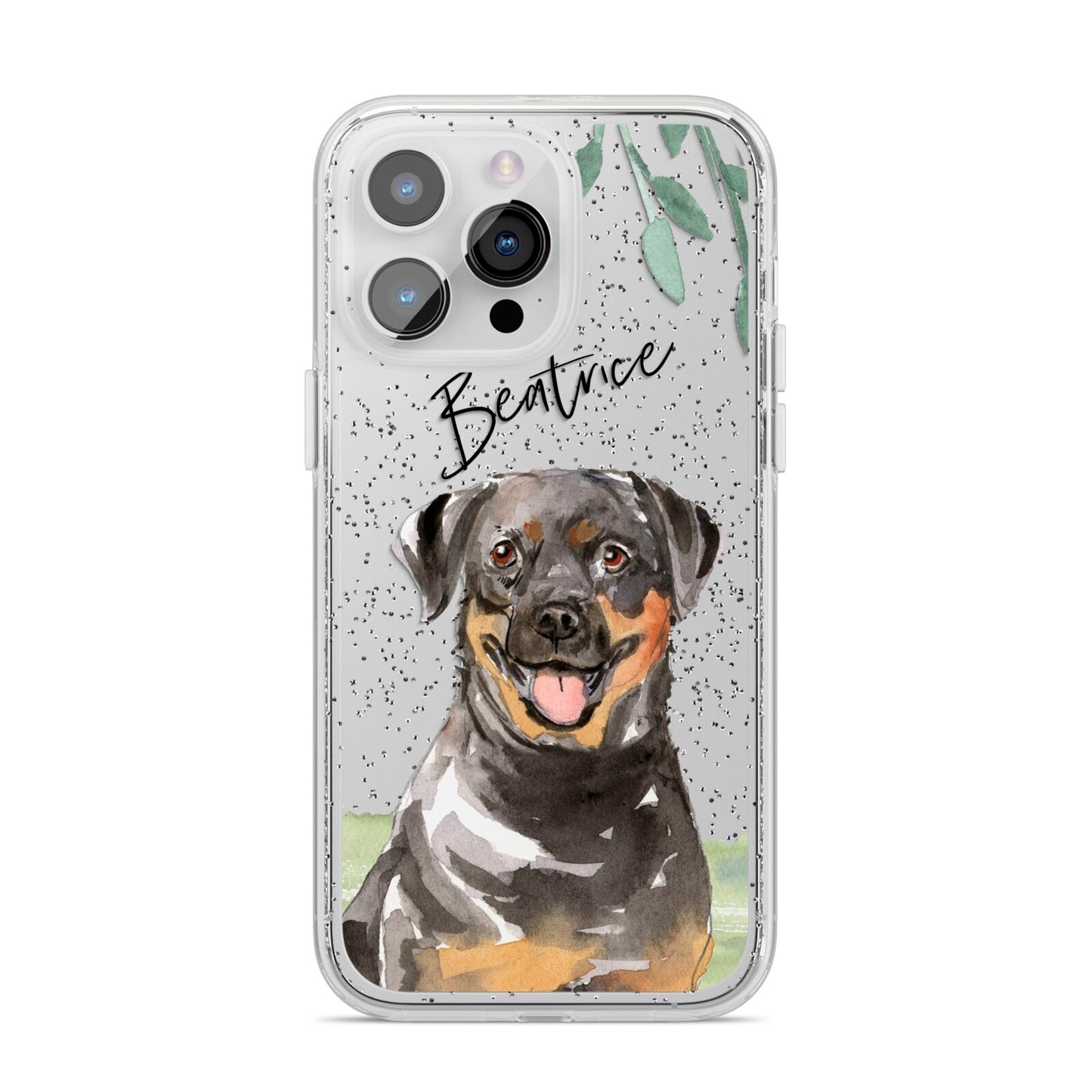 Personalised Rottweiler iPhone 14 Pro Max Glitter Tough Case Silver