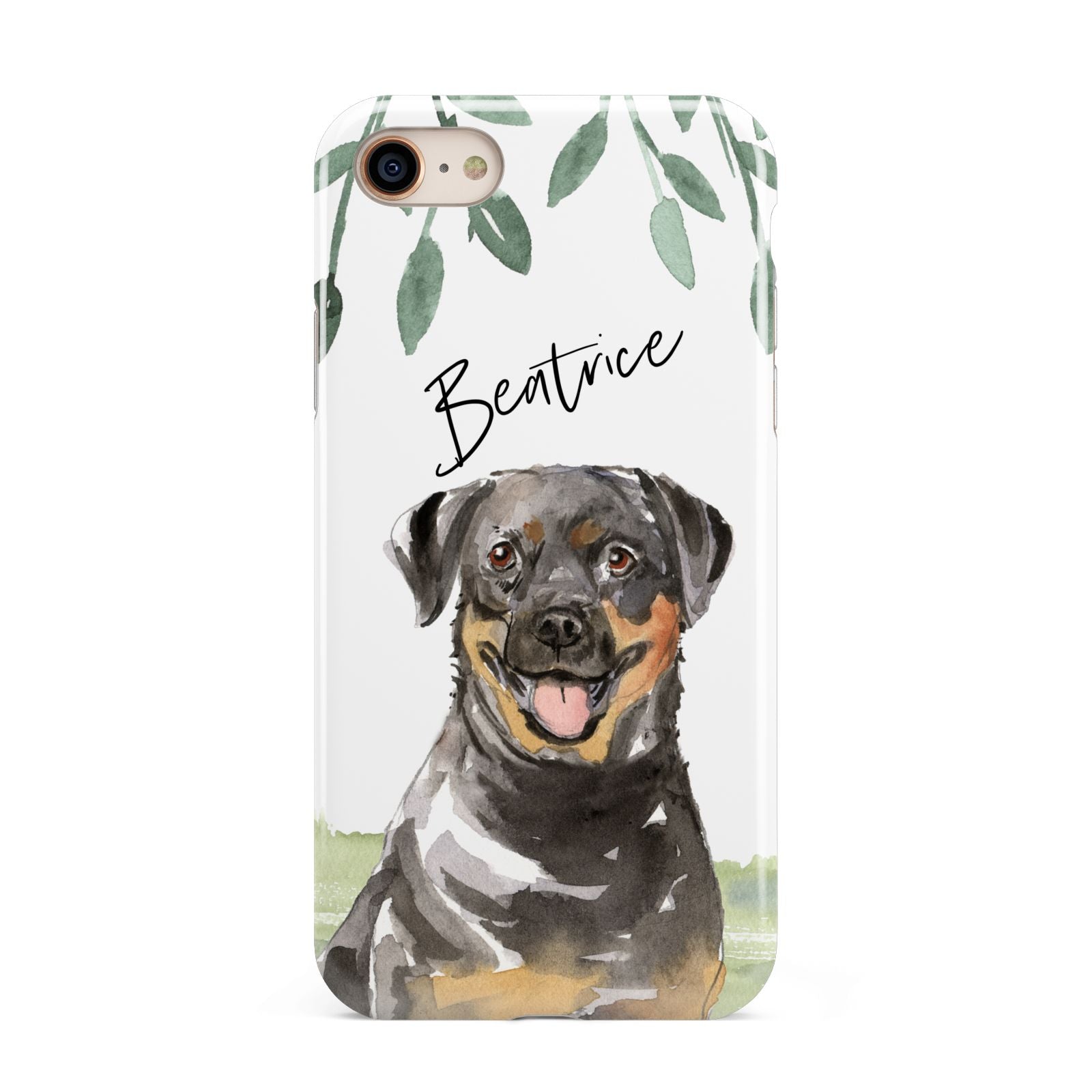 Personalised Rottweiler iPhone 8 3D Tough Case on Gold Phone