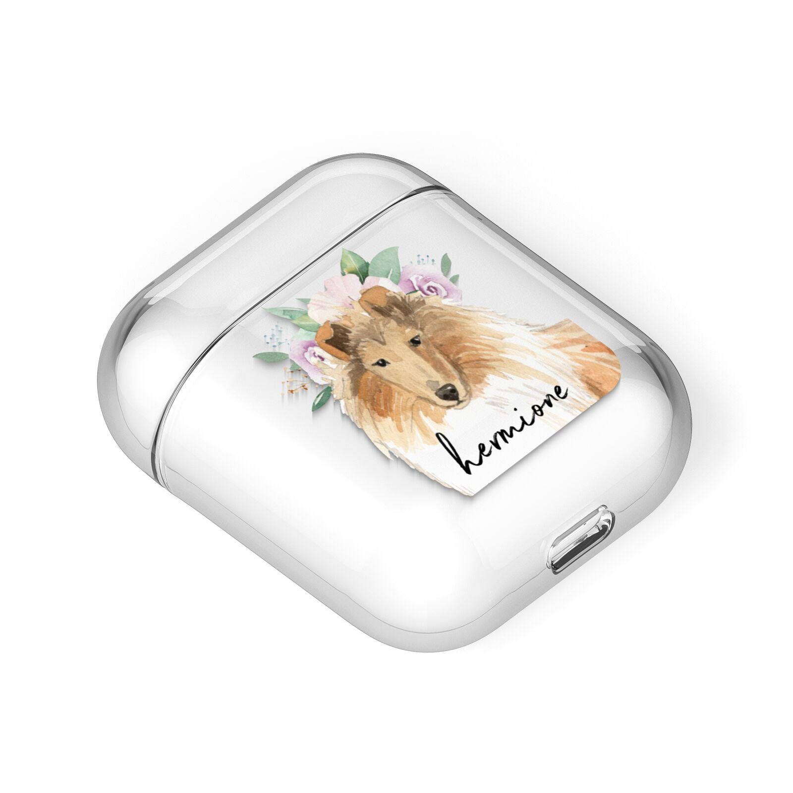 Personalised Rough Collie AirPods Case Laid Flat
