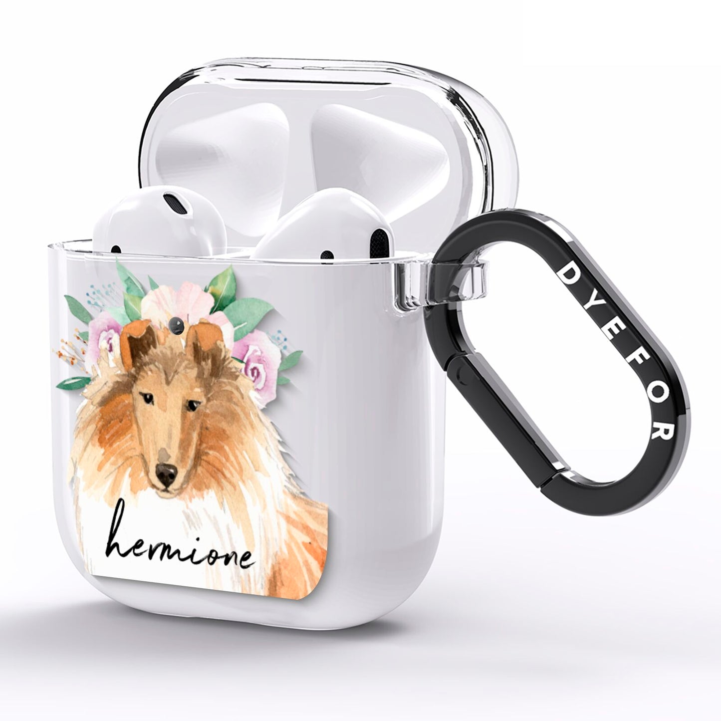 Personalised Rough Collie AirPods Clear Case Side Image