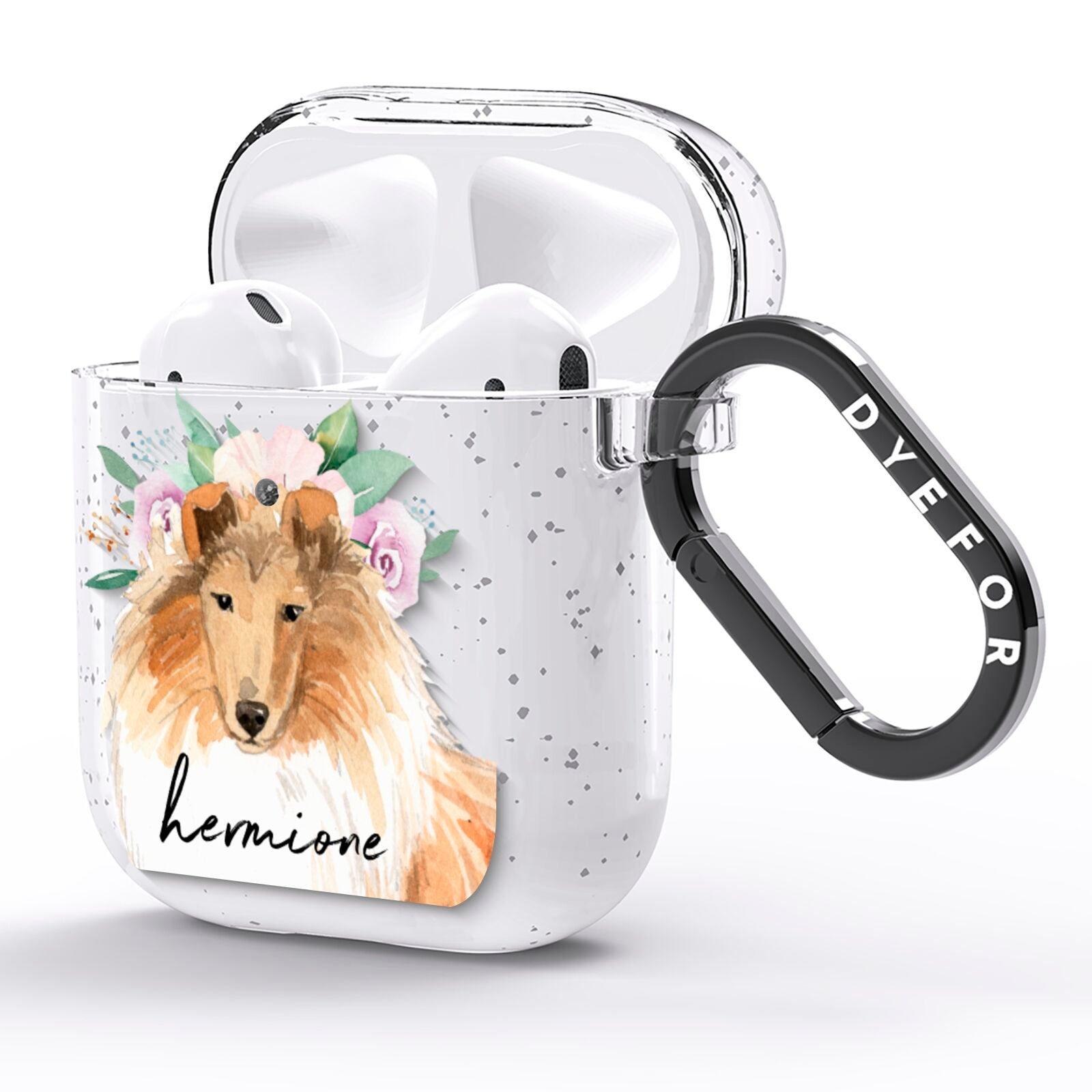 Personalised Rough Collie AirPods Glitter Case Side Image