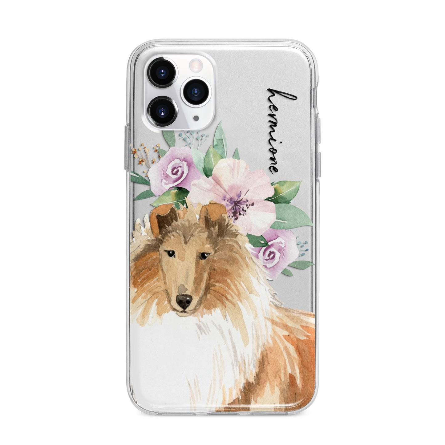 Personalised Rough Collie Apple iPhone 11 Pro Max in Silver with Bumper Case