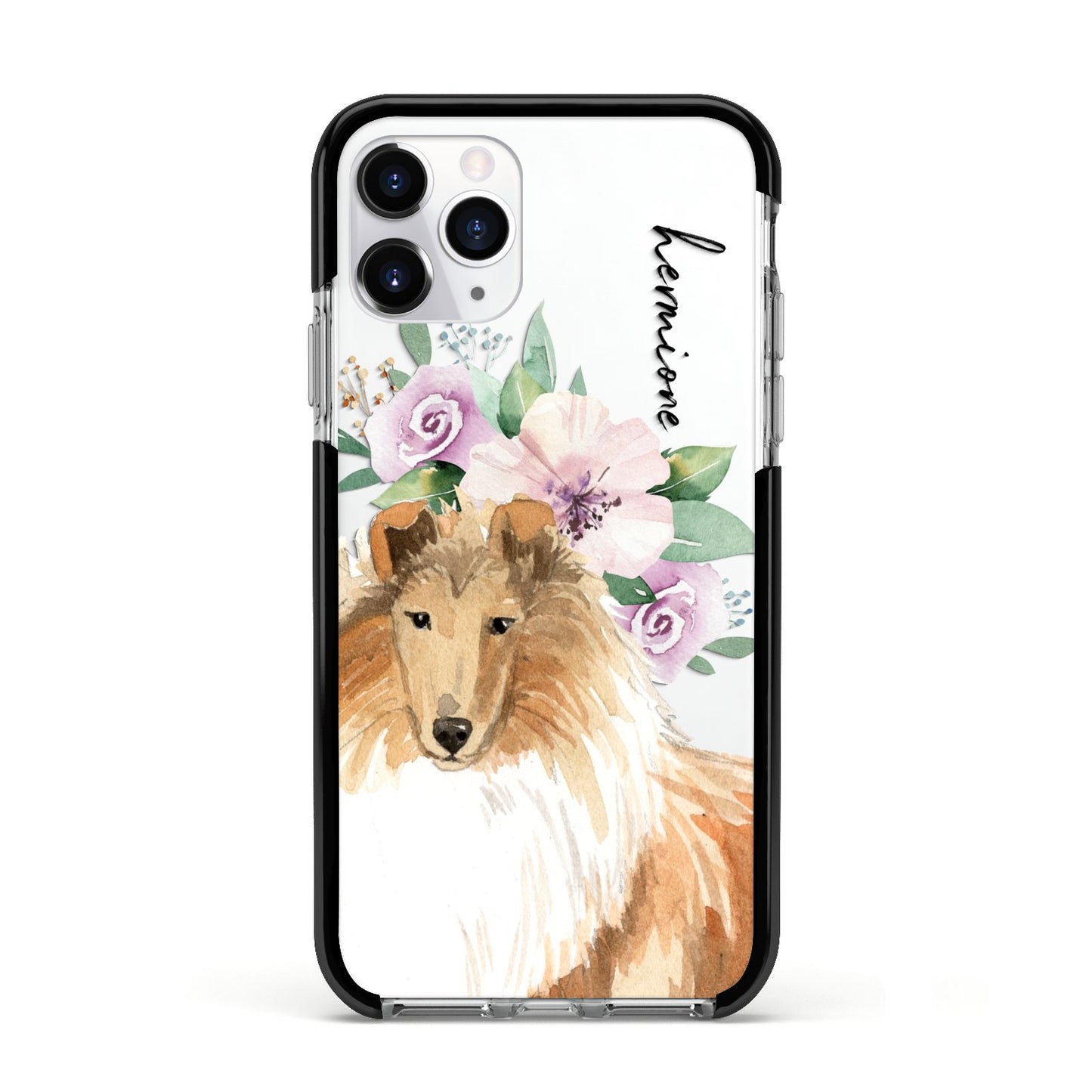 Personalised Rough Collie Apple iPhone 11 Pro in Silver with Black Impact Case