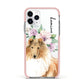 Personalised Rough Collie Apple iPhone 11 Pro in Silver with Pink Impact Case