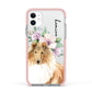 Personalised Rough Collie Apple iPhone 11 in White with Pink Impact Case