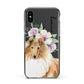 Personalised Rough Collie Apple iPhone Xs Impact Case Black Edge on Black Phone
