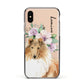Personalised Rough Collie Apple iPhone Xs Impact Case Black Edge on Gold Phone