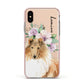 Personalised Rough Collie Apple iPhone Xs Impact Case Pink Edge on Gold Phone