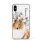 Personalised Rough Collie Apple iPhone Xs Impact Case Pink Edge on Silver Phone