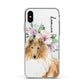 Personalised Rough Collie Apple iPhone Xs Impact Case White Edge on Silver Phone