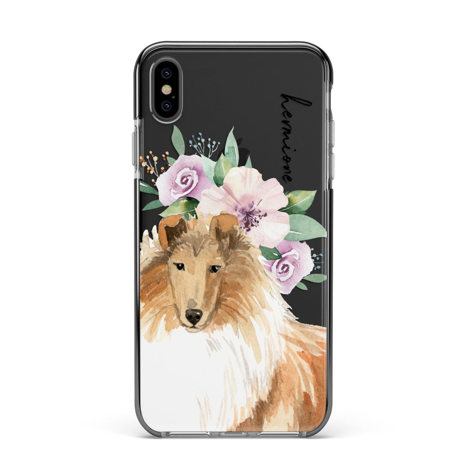 Personalised Rough Collie Apple iPhone Xs Max Impact Case Black Edge on Black Phone