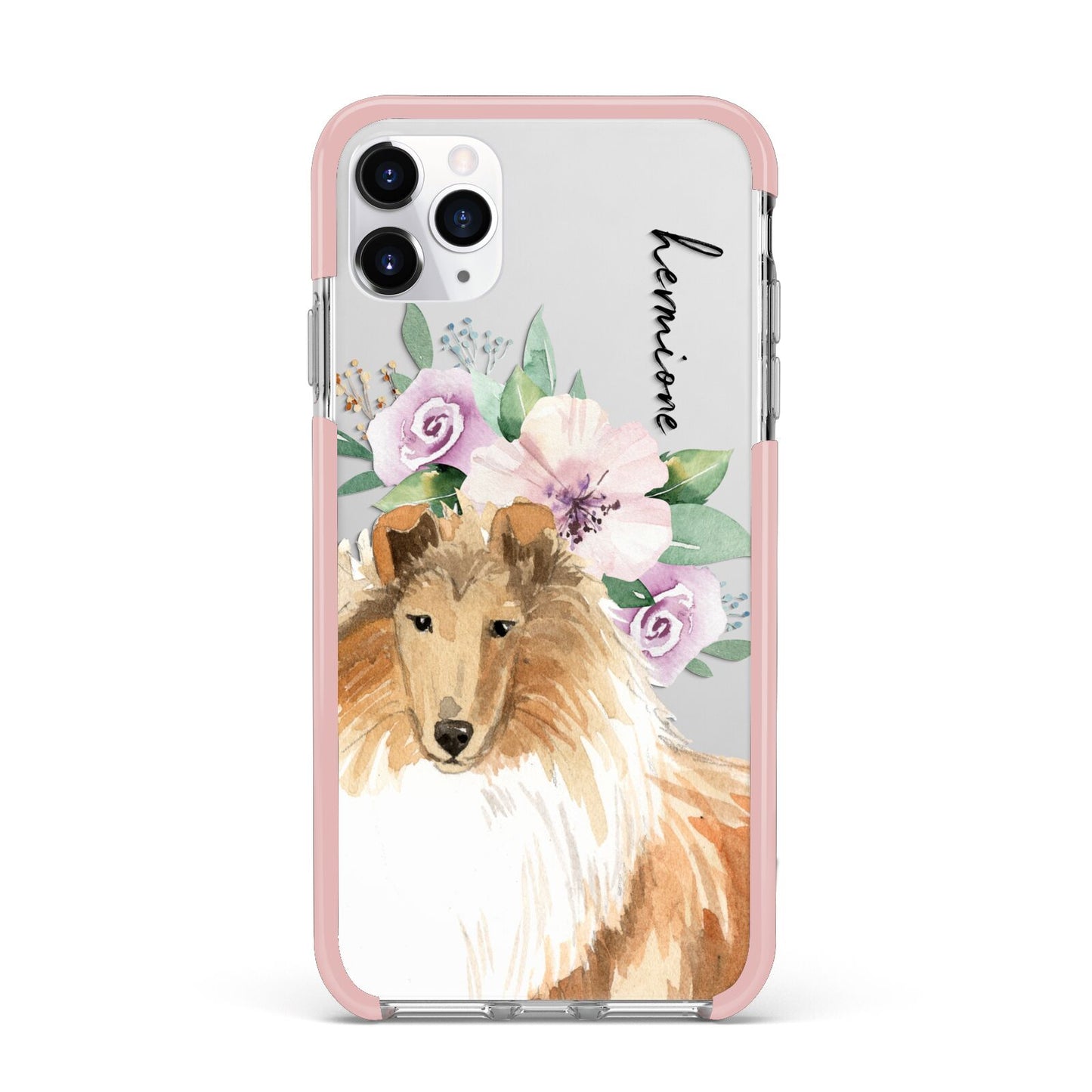 Personalised Rough Collie iPhone 11 Pro Max Impact Pink Edge Case