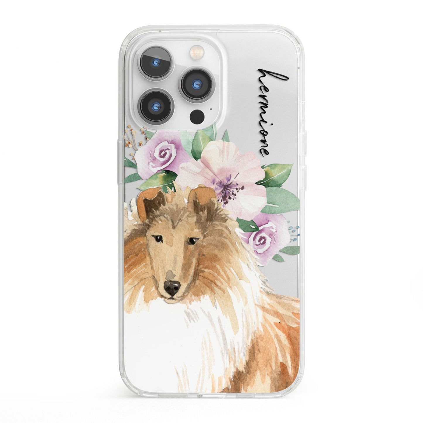 Personalised Rough Collie iPhone 13 Pro Clear Bumper Case