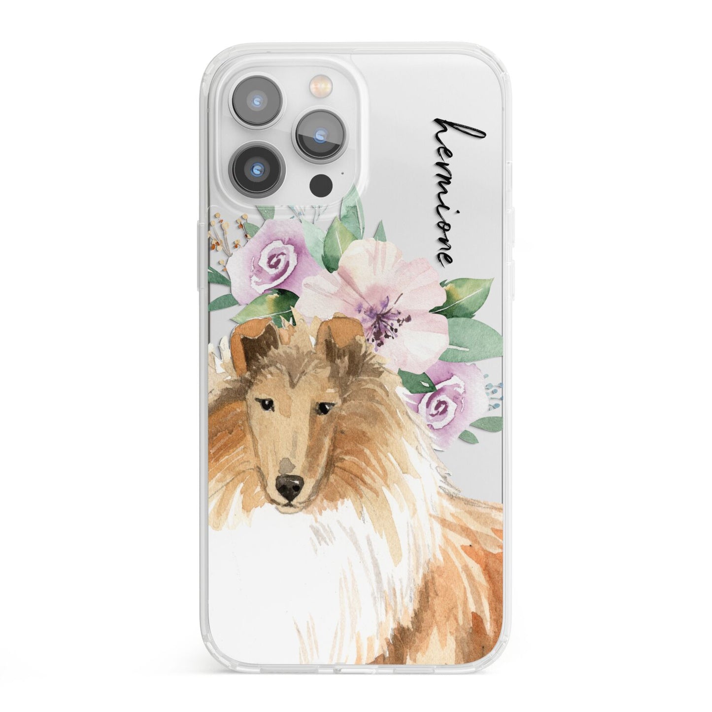 Personalised Rough Collie iPhone 13 Pro Max Clear Bumper Case